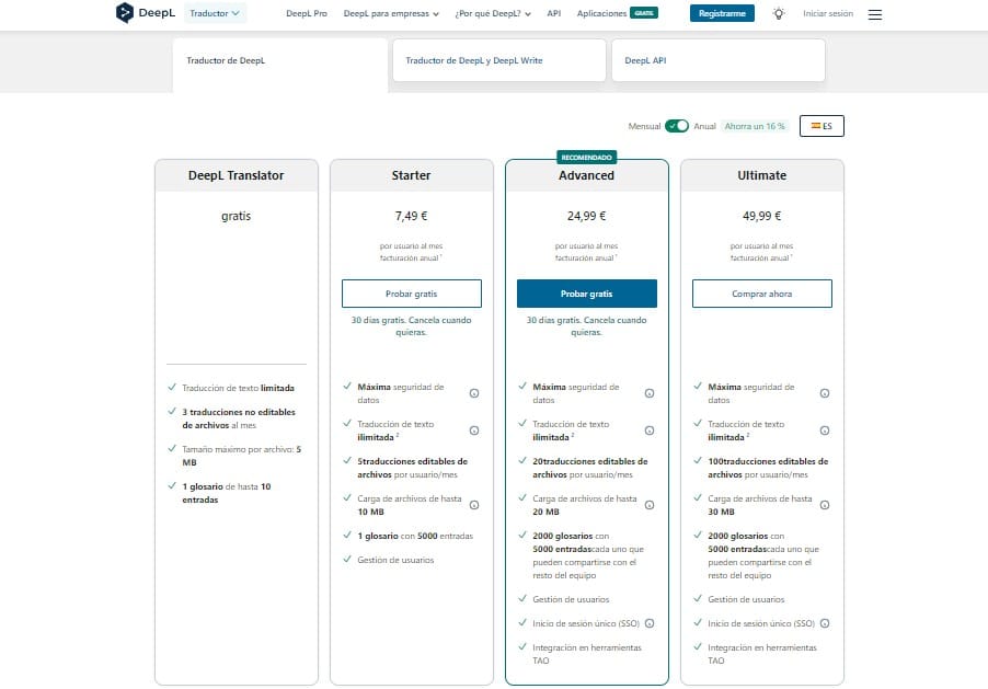 DeepL precios aplicaciones educativas