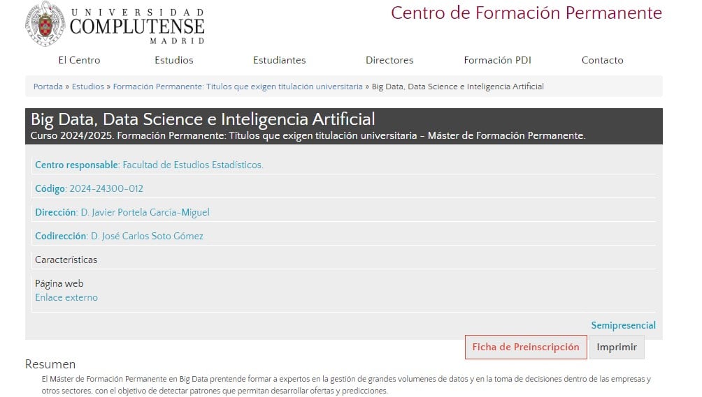 Complutense Madrid inteligencia artificial y Big data