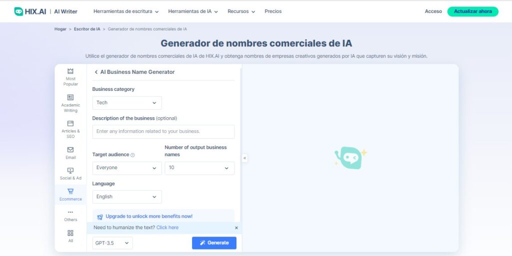  HIX IA para generar nombres de negocio