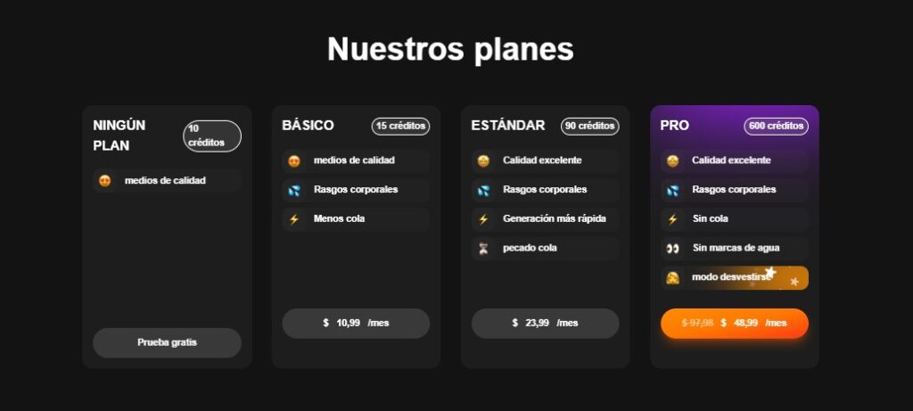 Undress.app planes y precios