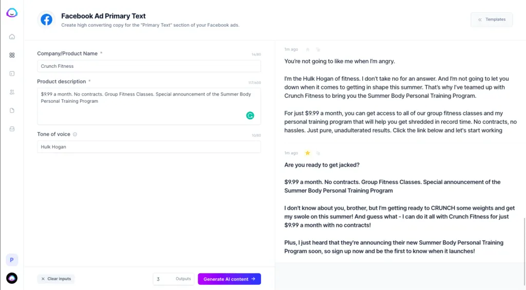 Jasper Facebook Ads Template