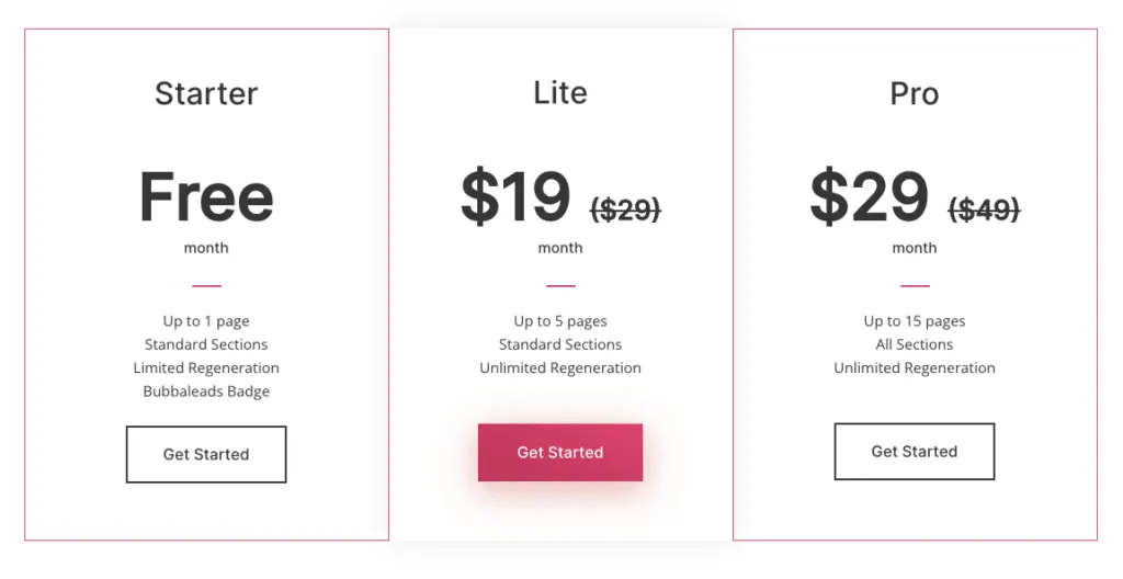 Bubbaleads - Tabla de precios