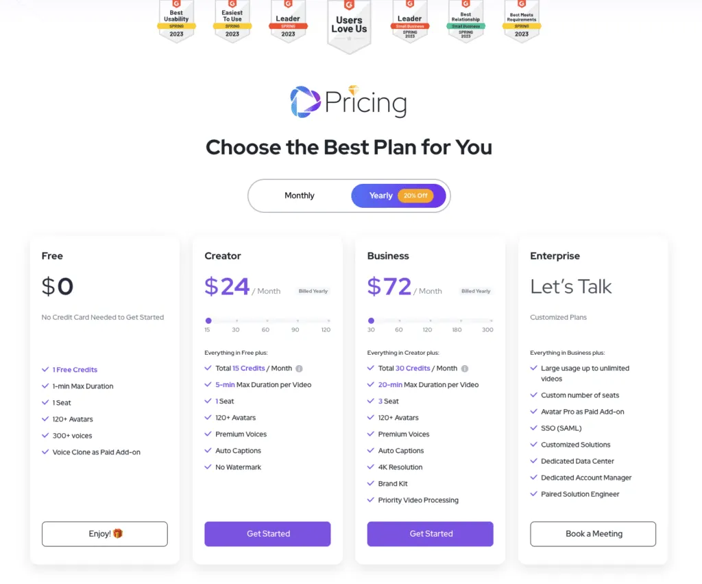 Tabla de precios HEyGen
