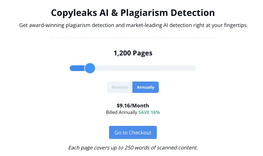 detector de plagio ia Copyleaks - Tabla de precios
