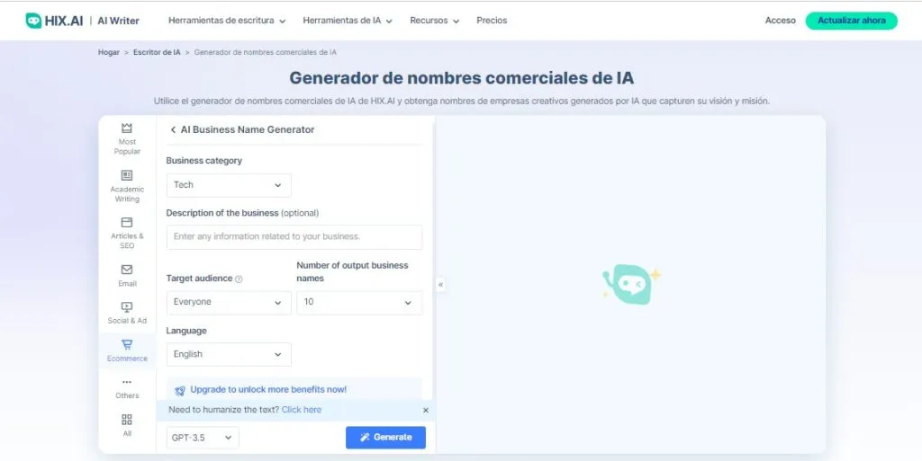HIX IA para generar nombres de negocio